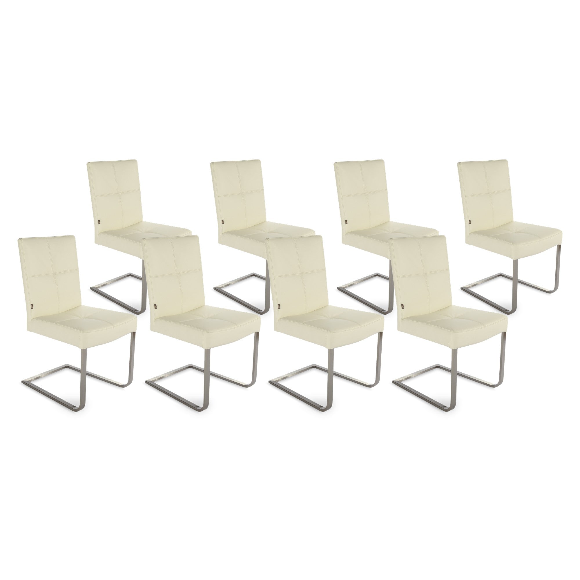 SIX Freischwinger Lederstuhl Libero Rindsleder Creme Weiß, Edelstahl – 8er-Set
