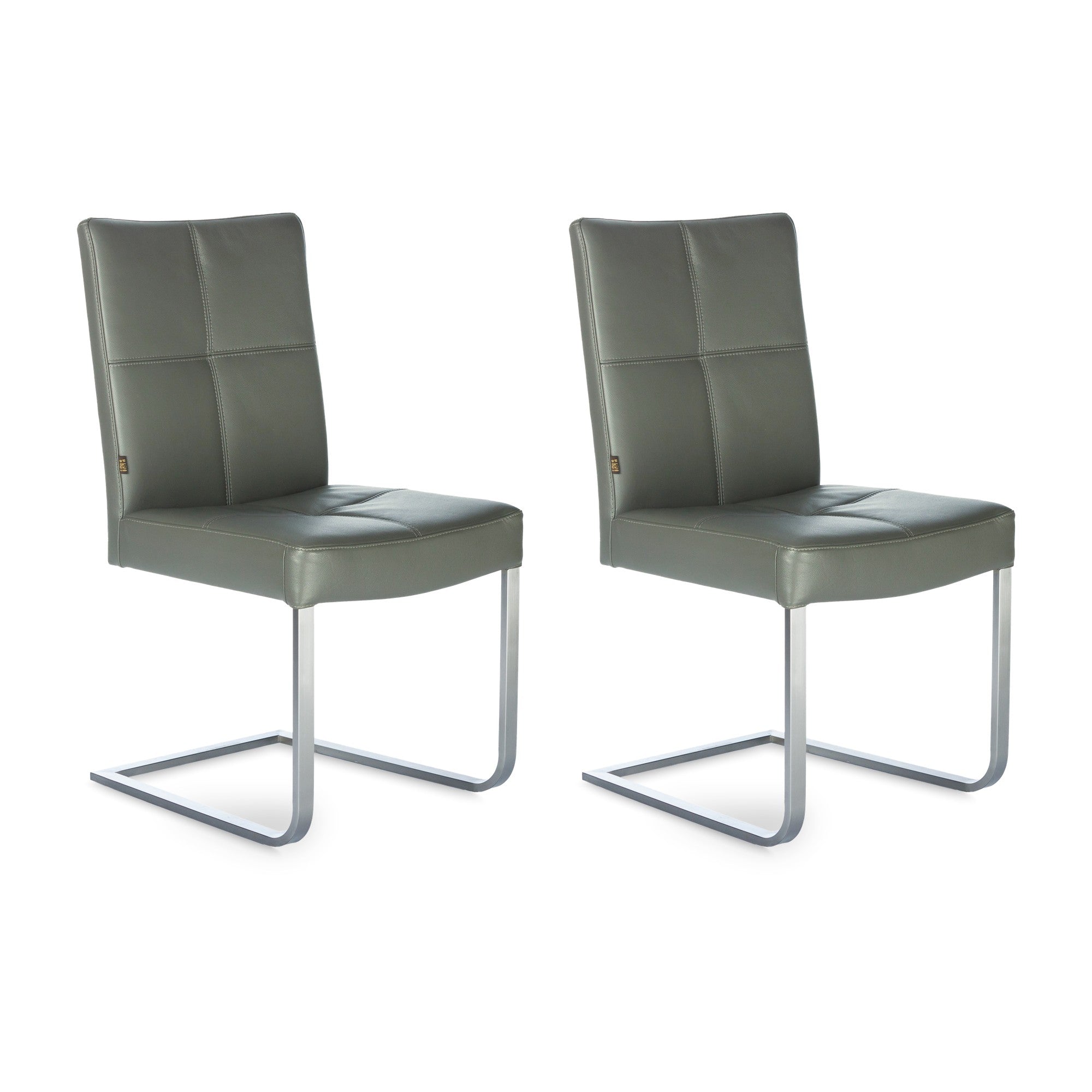 SIX Freischwinger Lederstuhl Libero Rindsleder Grau, Edelstahl – 2er-Set