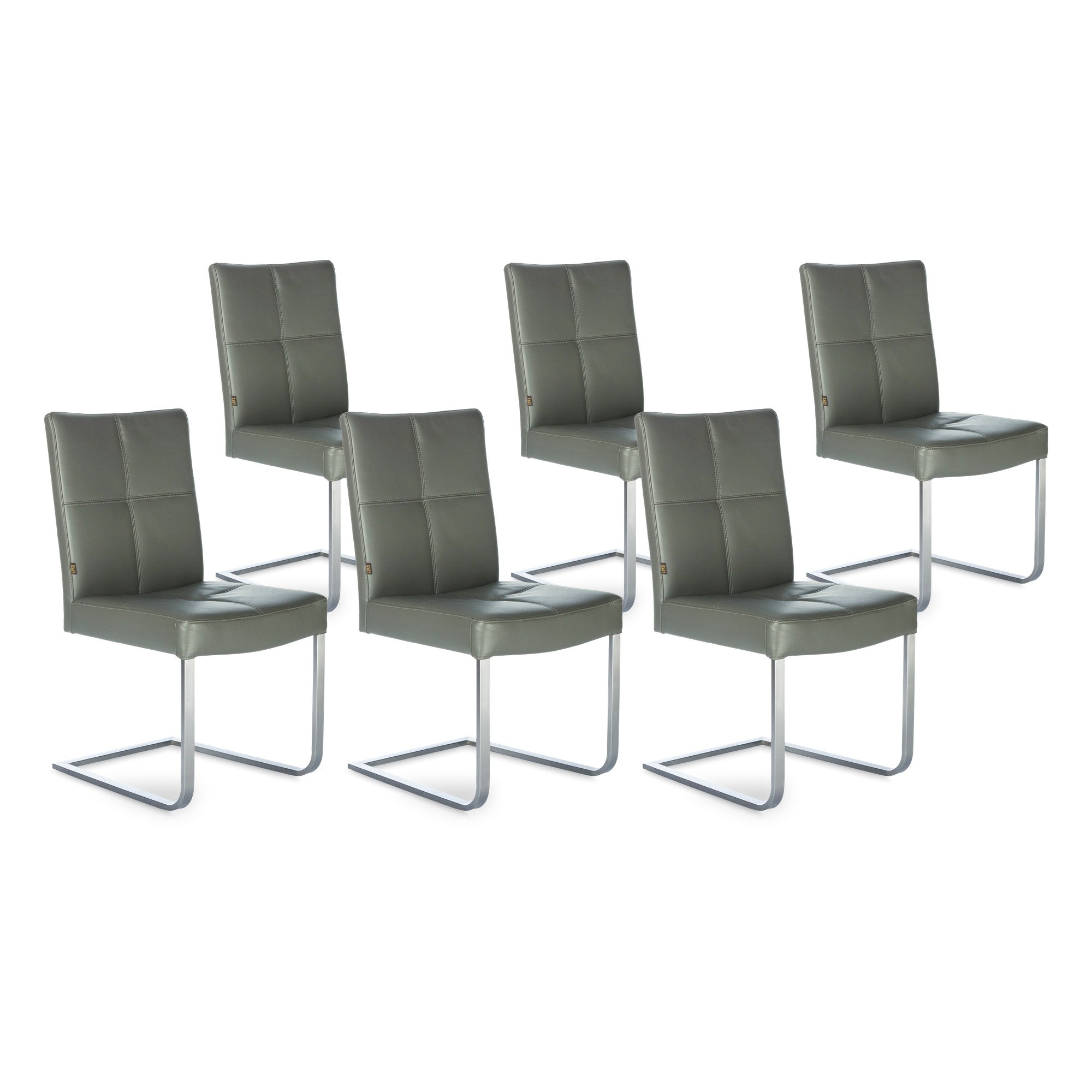 SIX Freischwinger Lederstuhl Libero Rindsleder Grau, Edelstahl – 6er-Set