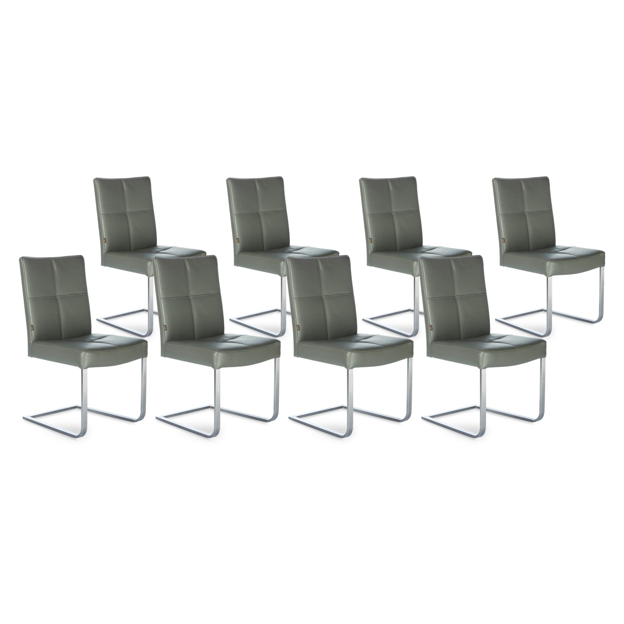 SIX Freischwinger Lederstuhl Libero Rindsleder Grau, Edelstahl – 8er-Set