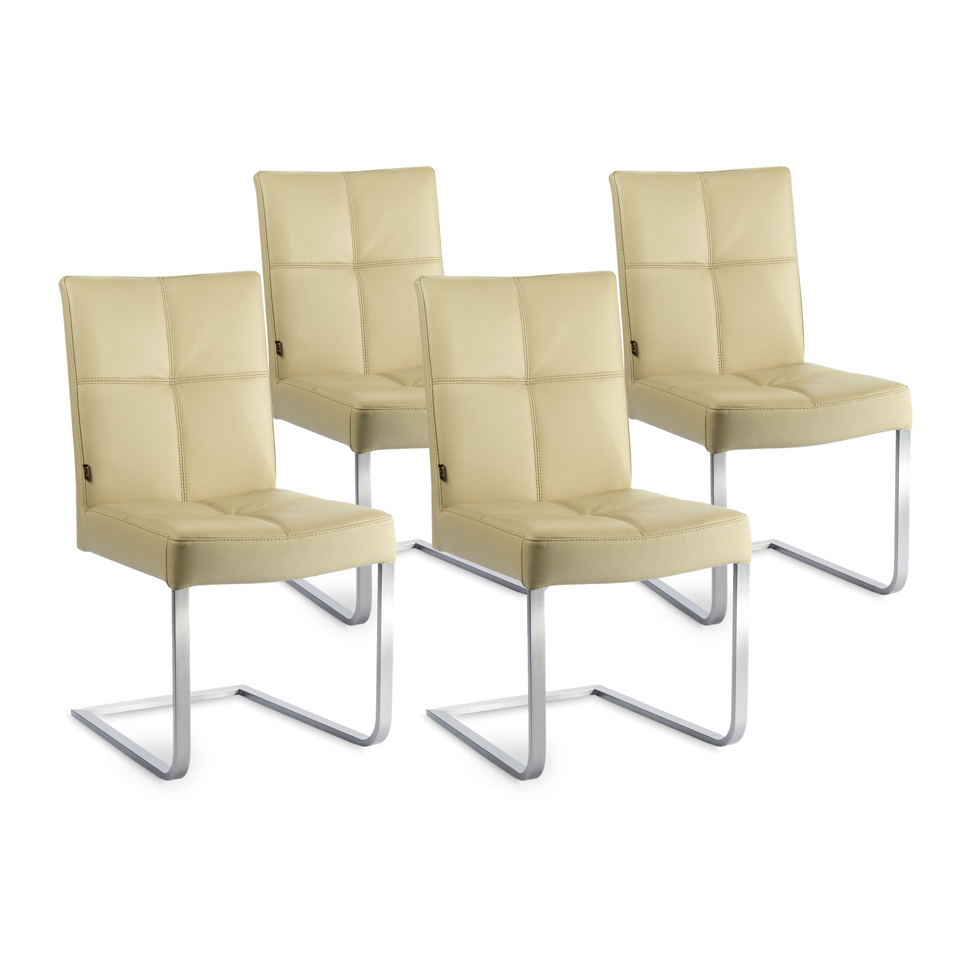 SIX Freischwinger Lederstuhl Libero Rindsleder Sand, Edelstahl – 4er-Set
