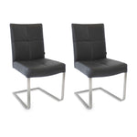 SIX Freischwinger Lederstuhl Libero Rindsleder Schwarz, Edelstahl – 2er-Set