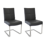SIX Freischwinger Lederstuhl Libero Rindsleder Schwarz, Edelstahl – 2er-Set