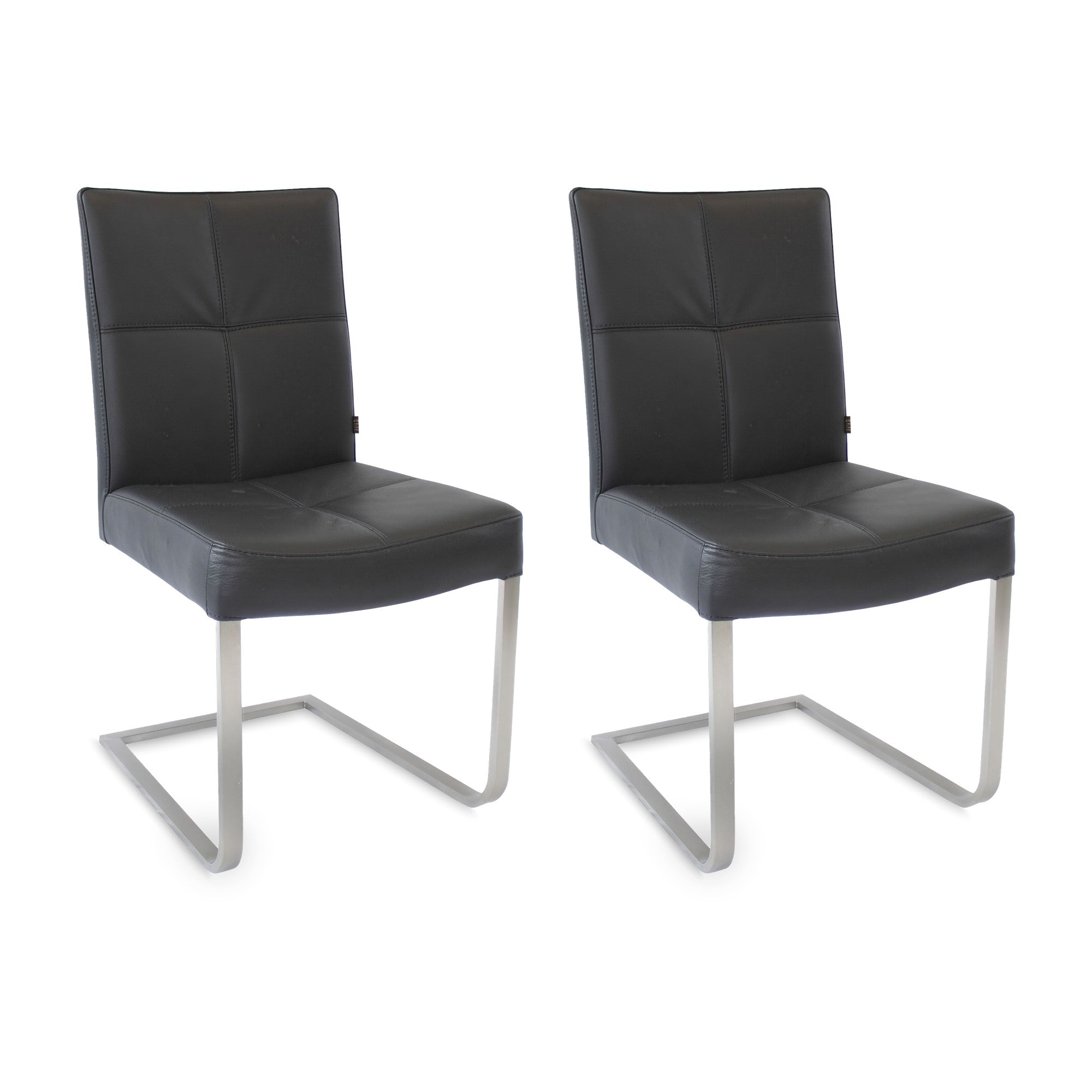 SIX Freischwinger Lederstuhl Libero Rindsleder Schwarz, Edelstahl – 2er-Set