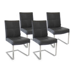 SIX Freischwinger Lederstuhl Libero Rindsleder Schwarz, Edelstahl – 4er-Set