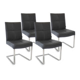 SIX Freischwinger Lederstuhl Libero Rindsleder Schwarz, Edelstahl – 4er-Set