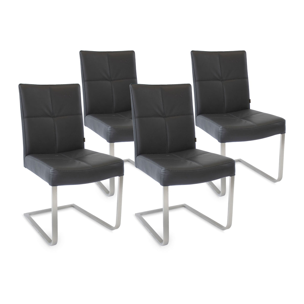 SIX Freischwinger Lederstuhl Libero Rindsleder Schwarz, Edelstahl – Stühle am Esstisch