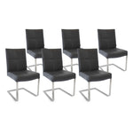 SIX Freischwinger Lederstuhl Libero Rindsleder Schwarz, Edelstahl – 6er-Set