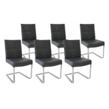 SIX Freischwinger Lederstuhl Libero Rindsleder Schwarz, Edelstahl – 6er-Set