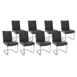 SIX Freischwinger Lederstuhl Libero Rindsleder Schwarz, Edelstahl – 8er-Set
