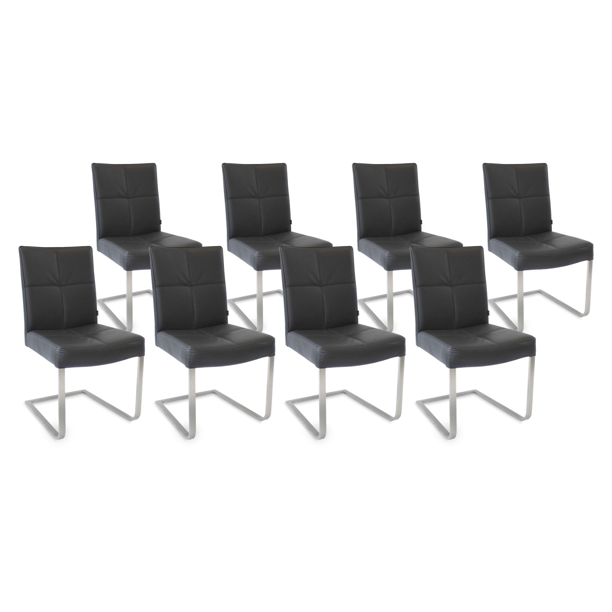 SIX Freischwinger Lederstuhl Libero Rindsleder Schwarz, Edelstahl – 8er-Set