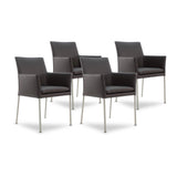 SIX Armlehnstuhl Lederstuhl Ledersessel Ricco Braun, Edelstahl – 4er-Set