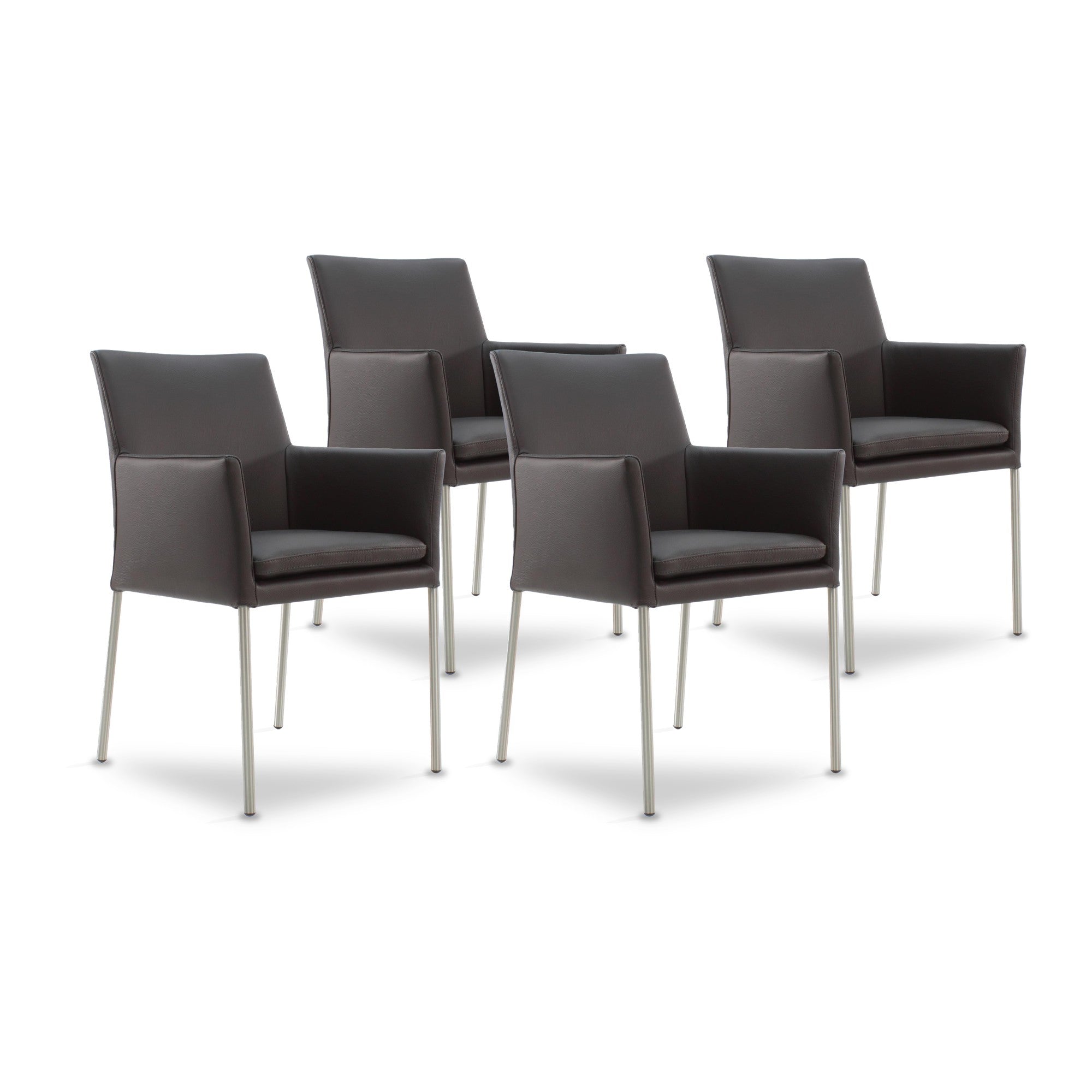 SIX Armlehnstuhl Lederstuhl Ledersessel Ricco Braun, Edelstahl – 4er-Set
