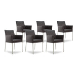 SIX Armlehnstuhl Lederstuhl Ledersessel Ricco Braun, Edelstahl – 6er-Set