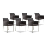 SIX Armlehnstuhl Lederstuhl Ledersessel Ricco Braun, Edelstahl – 6er-Set