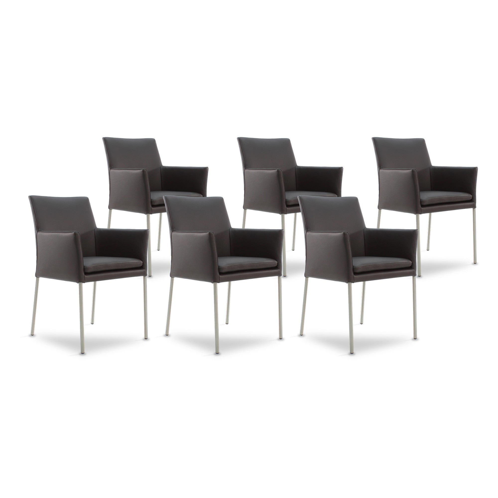 SIX Armlehnstuhl Lederstuhl Ledersessel Ricco Braun, Edelstahl – 6er-Set