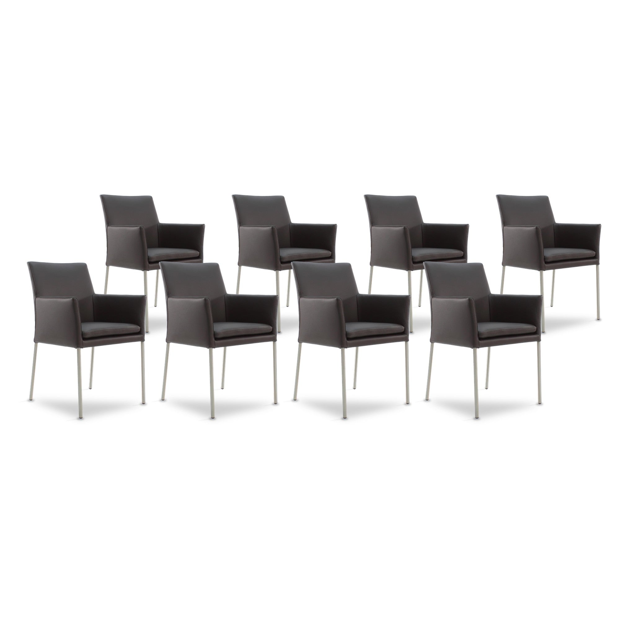 SIX Armlehnstuhl Lederstuhl Ledersessel Ricco Braun, Edelstahl – 8er-Set