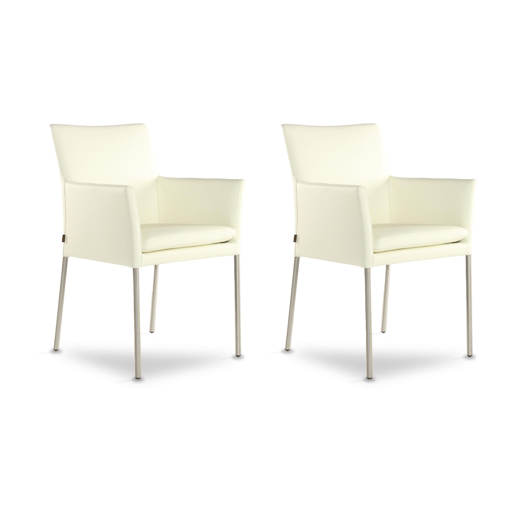 SIX Armlehnstuhl Lederstuhl Ledersessel Ricco Creme Weiß, Edelstahl – 2er-Set