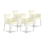 SIX Armlehnstuhl Lederstuhl Ledersessel Ricco Creme Weiß, Edelstahl – 4er-Set