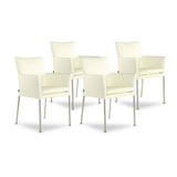 SIX Armlehnstuhl Lederstuhl Ledersessel Ricco Creme Weiß, Edelstahl – 4er-Set
