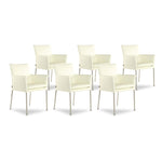SIX Armlehnstuhl Lederstuhl Ledersessel Ricco Creme Weiß, Edelstahl – 6er-Set
