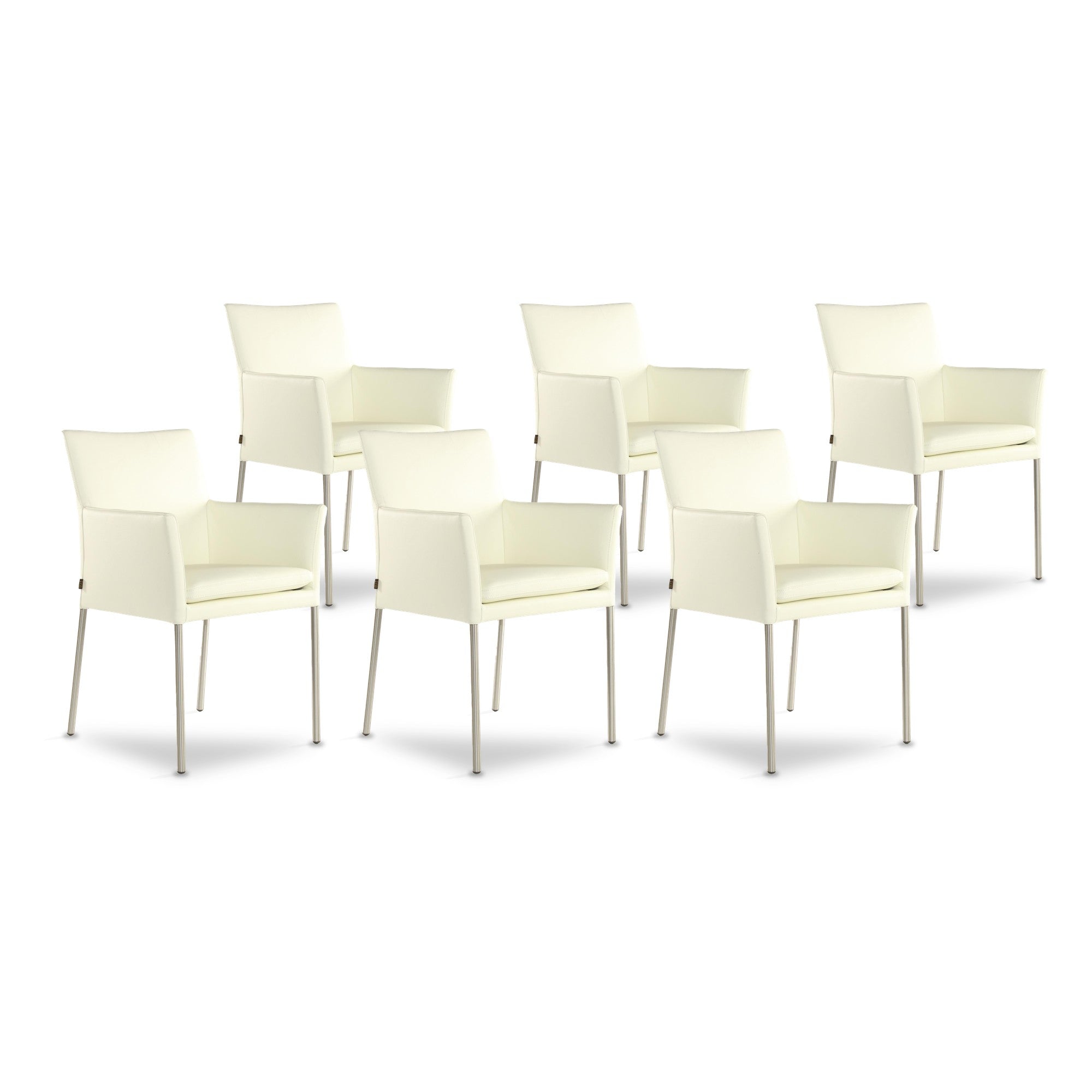 SIX Armlehnstuhl Lederstuhl Ledersessel Ricco Creme Weiß, Edelstahl – 6er-Set