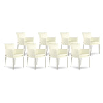 SIX Armlehnstuhl Lederstuhl Ledersessel Ricco Creme Weiß, Edelstahl – 8er-Set
