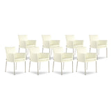 SIX Armlehnstuhl Lederstuhl Ledersessel Ricco Creme Weiß, Edelstahl – 8er-Set