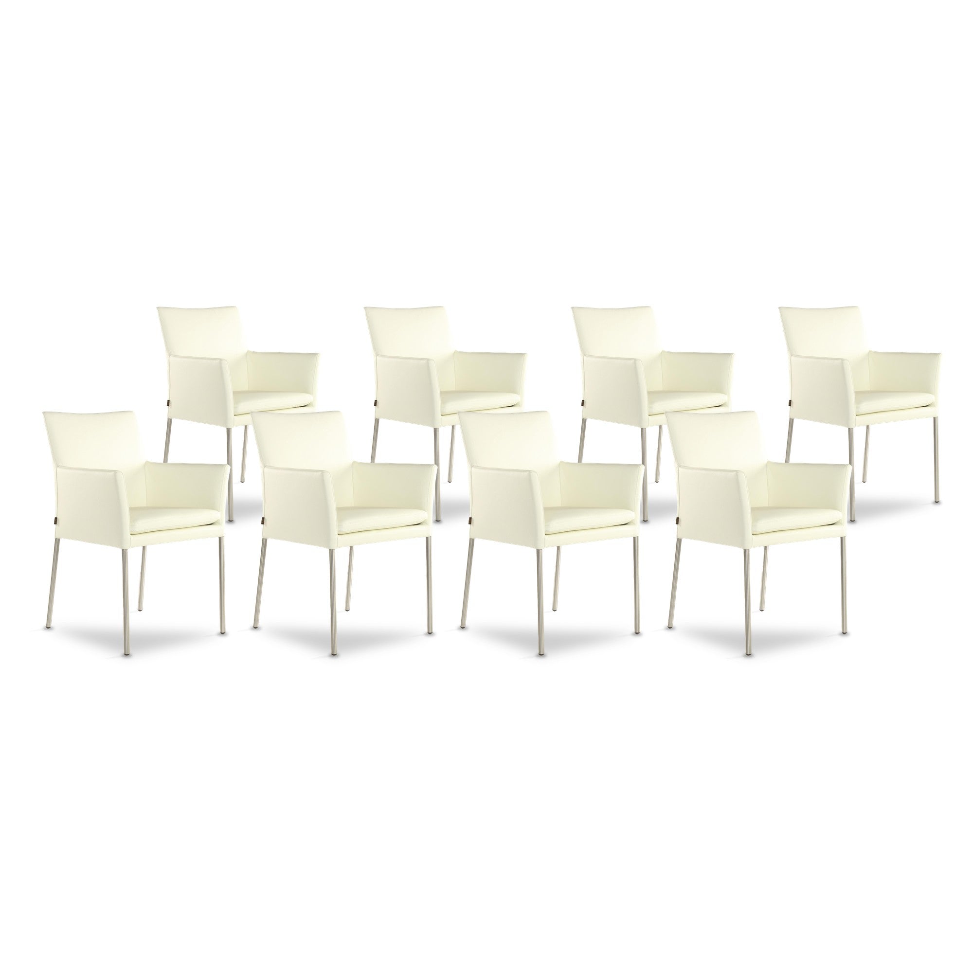 SIX Armlehnstuhl Lederstuhl Ledersessel Ricco Creme Weiß, Edelstahl – 8er-Set