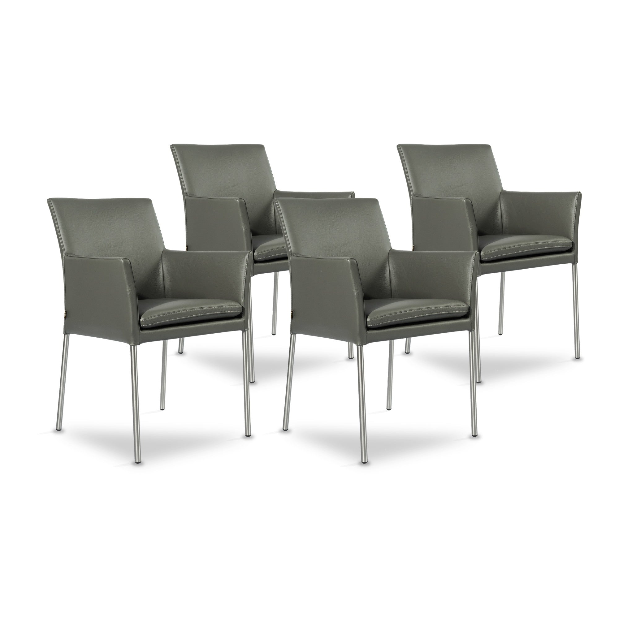 SIX Armlehnstuhl Lederstuhl Ledersessel Ricco Grau, Edelstahl – 4er-Set