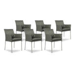SIX Armlehnstuhl Lederstuhl Ledersessel Ricco Grau, Edelstahl – 6er-Set