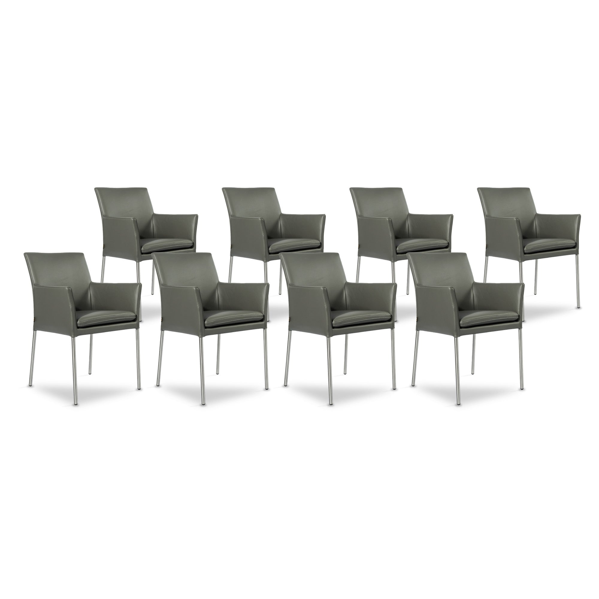 SIX Armlehnstuhl Lederstuhl Ledersessel Ricco Grau, Edelstahl – 8er-Set