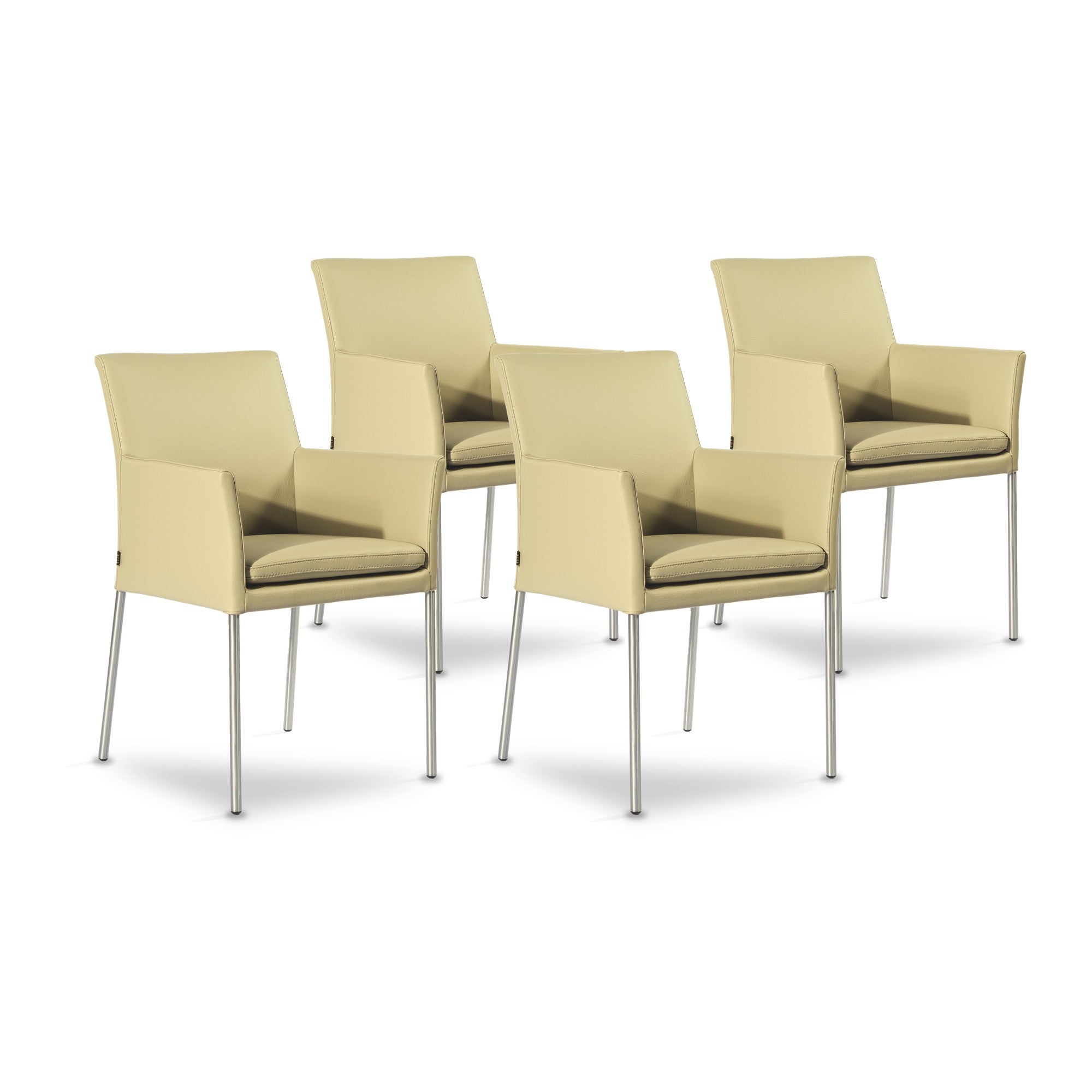 SIX Armlehnstuhl Lederstuhl Ledersessel Ricco Sand, Edelstahl – 4er-Set