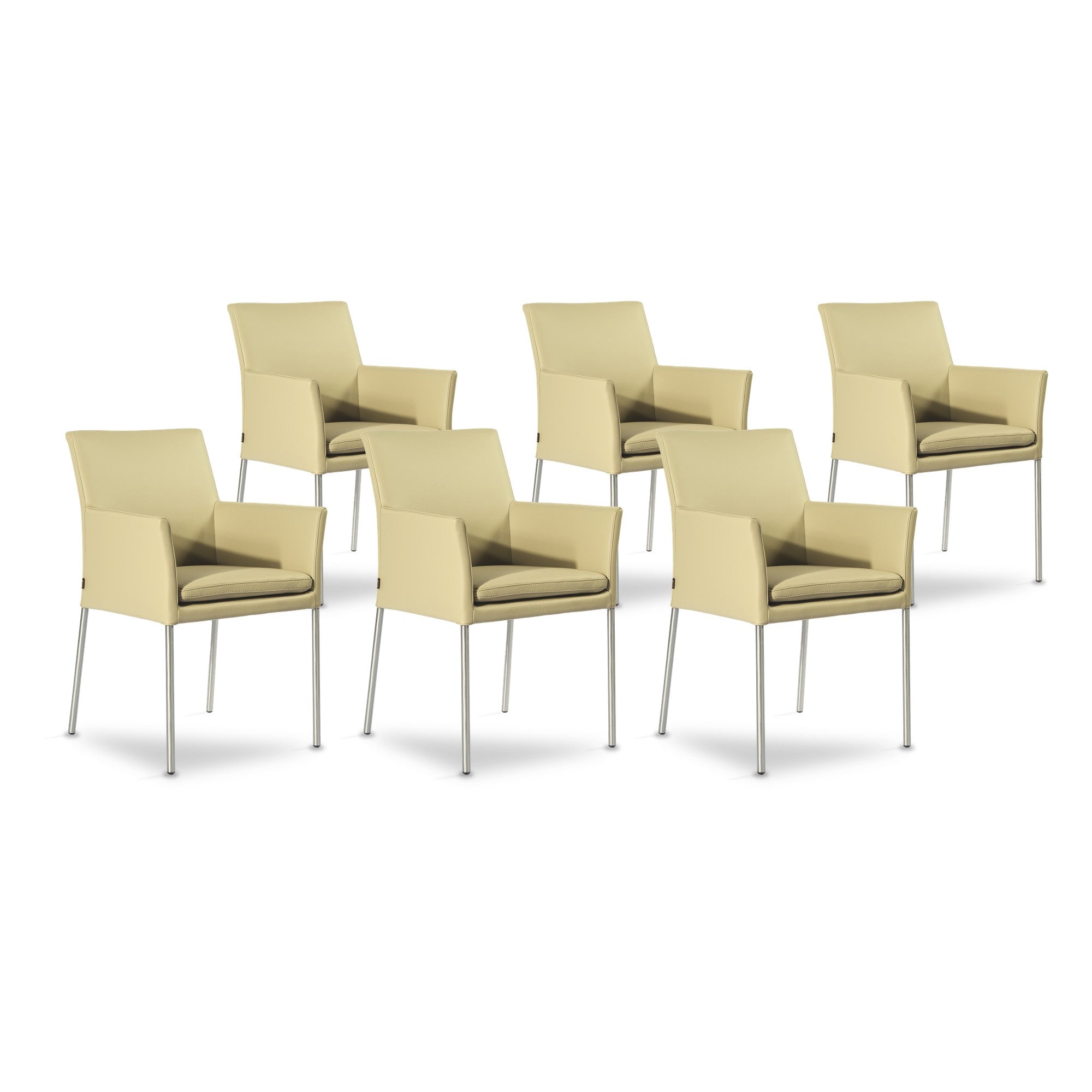 SIX Armlehnstuhl Lederstuhl Ledersessel Ricco Sand, Edelstahl – 6er-Set