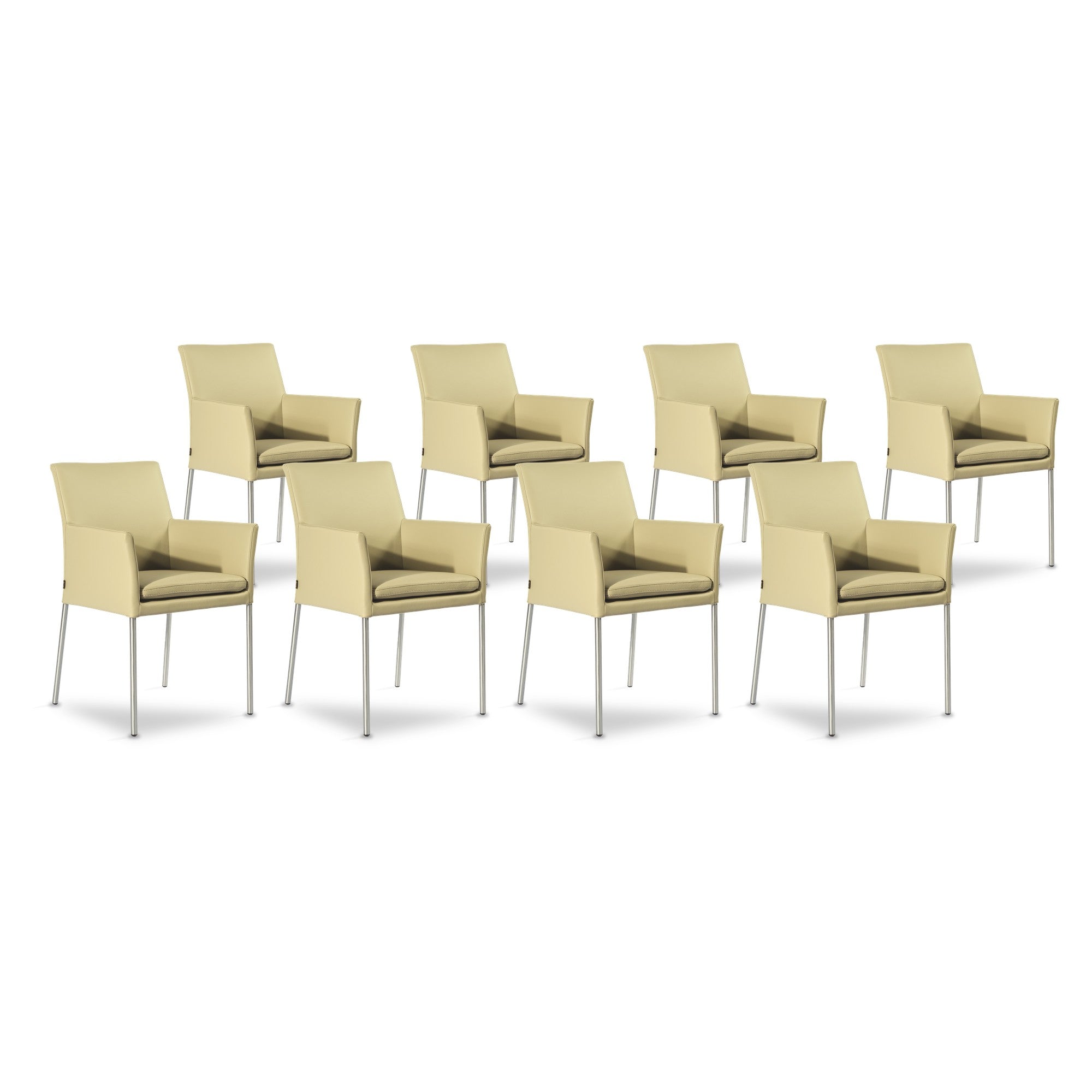 SIX Armlehnstuhl Lederstuhl Ledersessel Ricco Sand, Edelstahl – 8er-Set