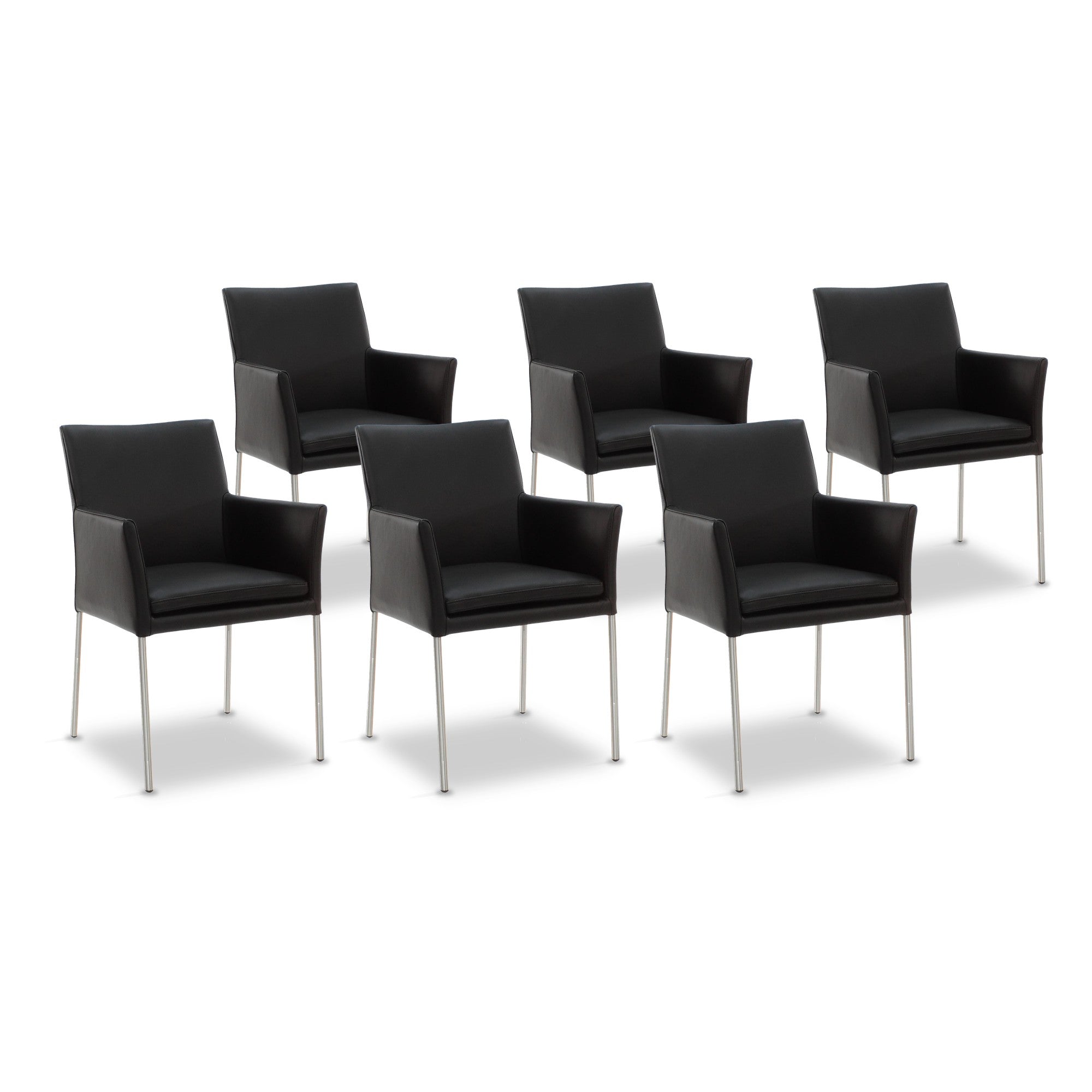 SIX Armlehnstuhl Sessel Ricco Esszimmerstühle Schwarz, Edelstahl – 6er-Set