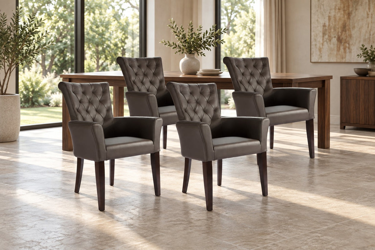 Fauteuil SIX en cuir Capo marron, bois dur (wengé) – lot de 4