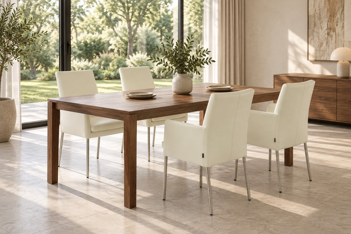 Fauteuil de salle à manger SIX Ricco, chaise en cuir blanc crème, acier inoxydable – lot de 4