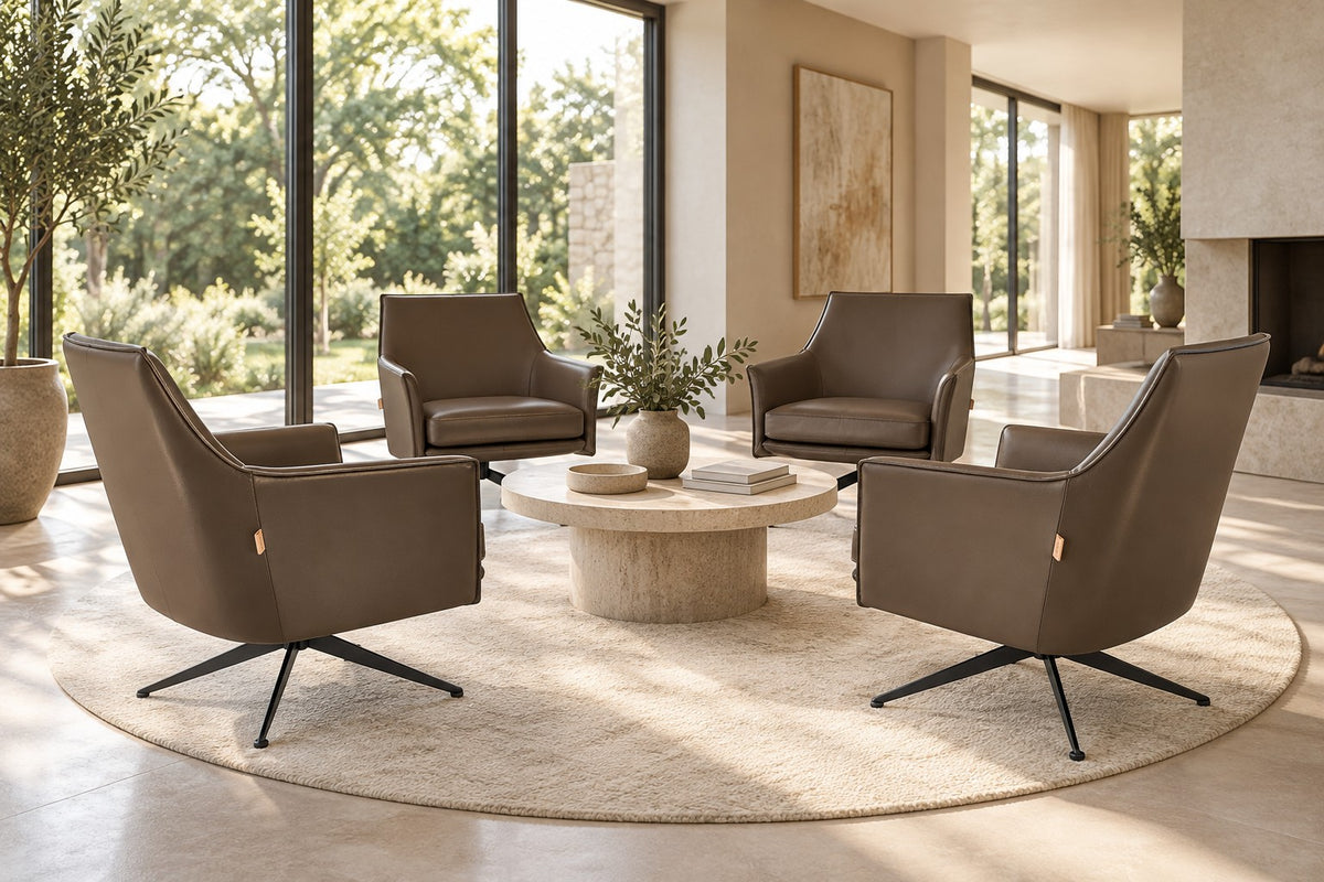 Fauteuil en cuir SIX fauteuil club pivotant Aurio marron, métal – lot de 4