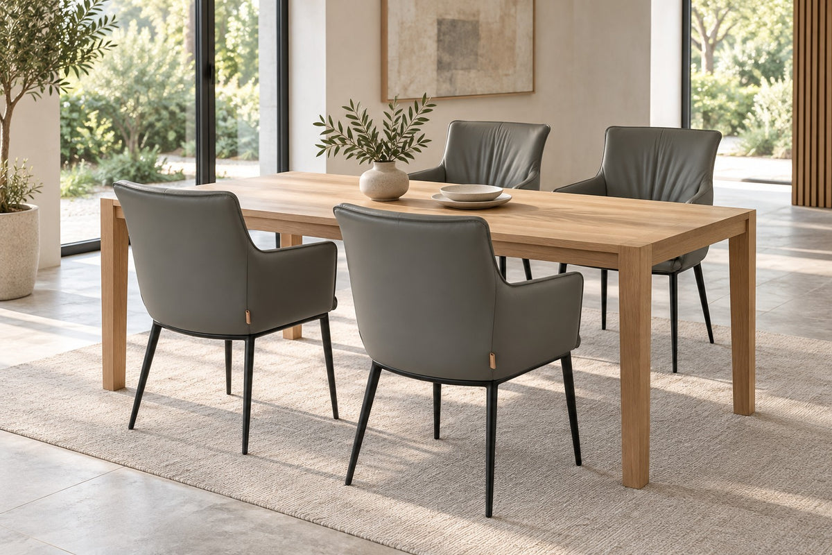 SIX leather chair armchair Lusso gray, metal – set of 4