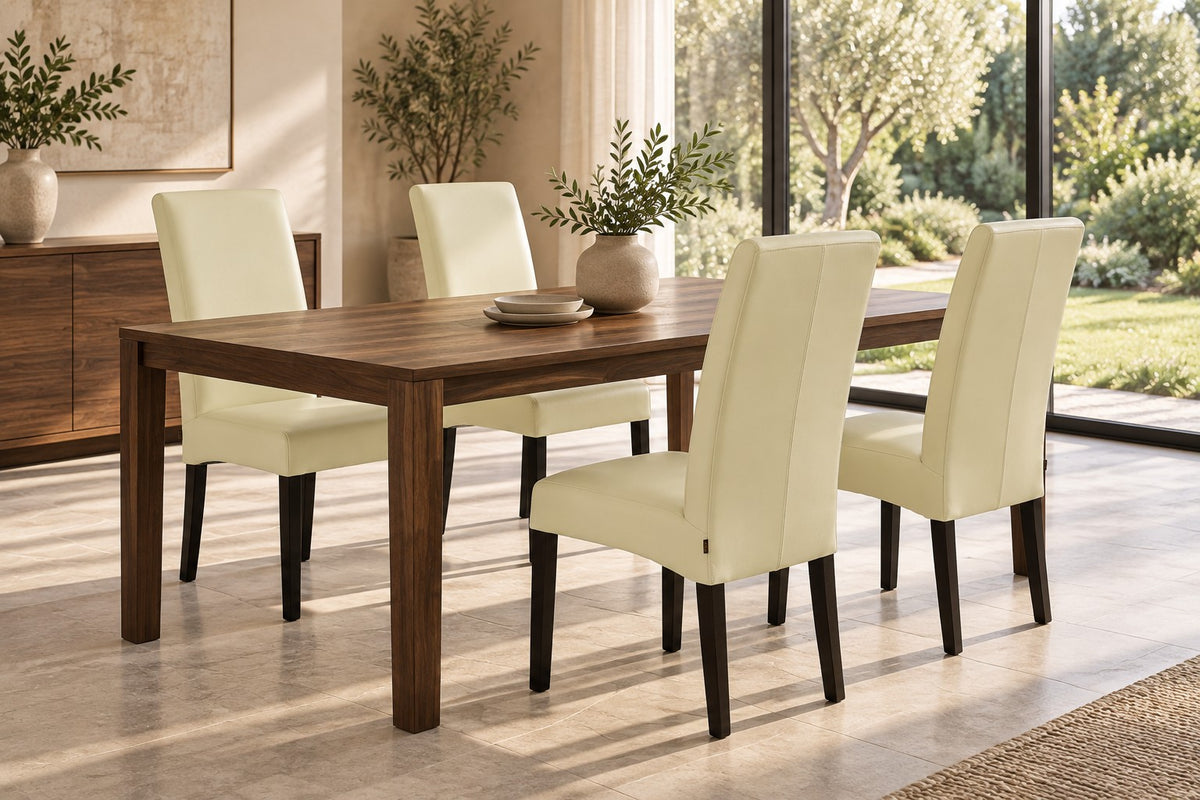 SIX chaise en cuir Bambi blanc crème, bois dur (wengé) – lot de 4