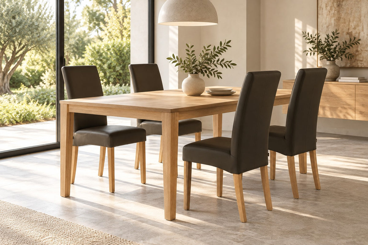 SIX leather chair Bambi dark brown, oak – set of 4