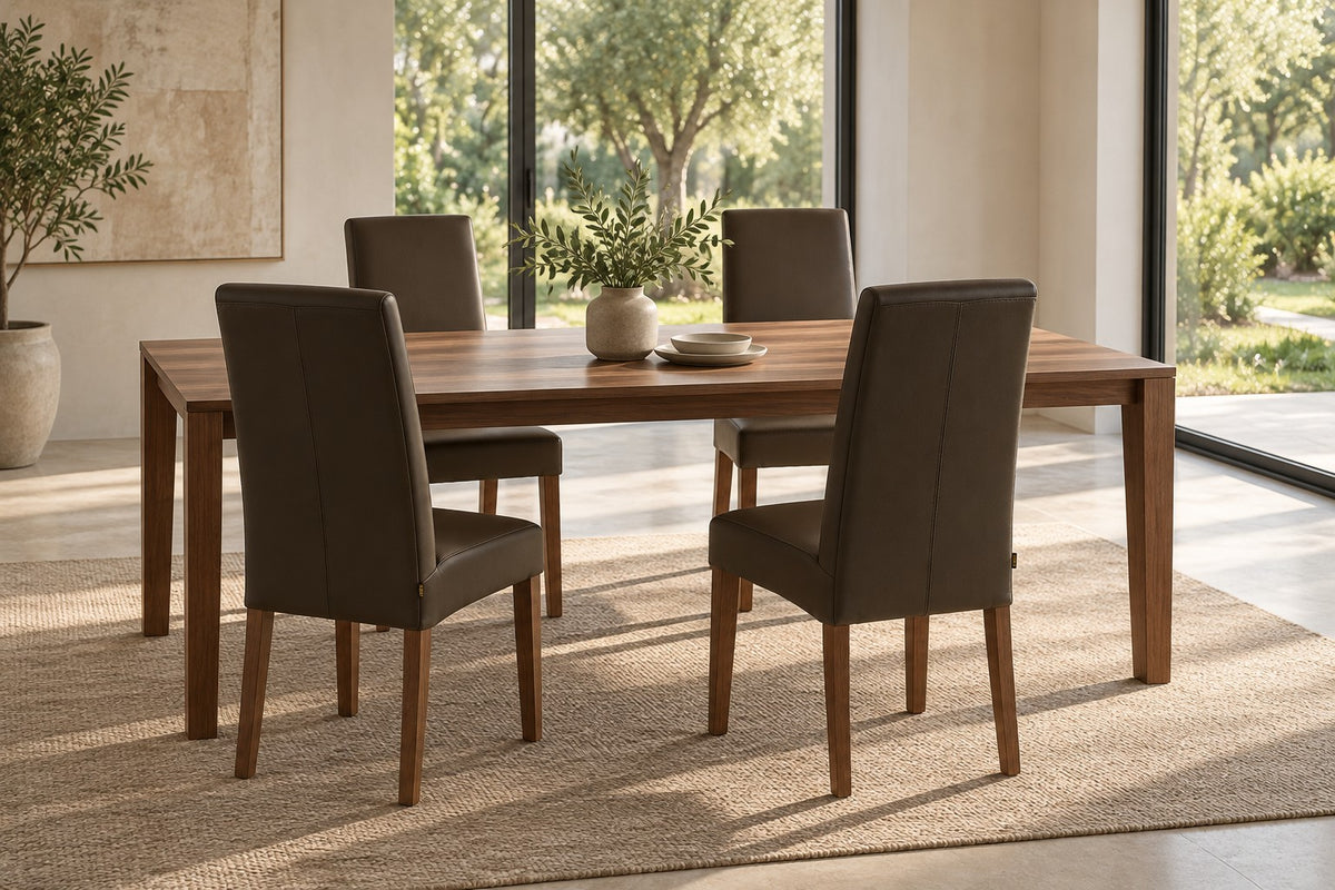 SIX chaise en cuir Bambi marron foncé, noyer – lot de 4