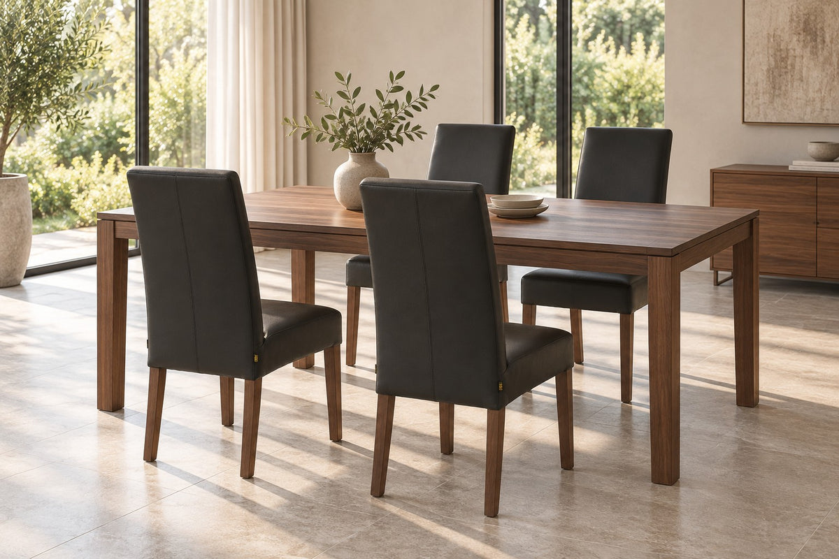 SIX leather chair Bambi black, walnut – set of 4