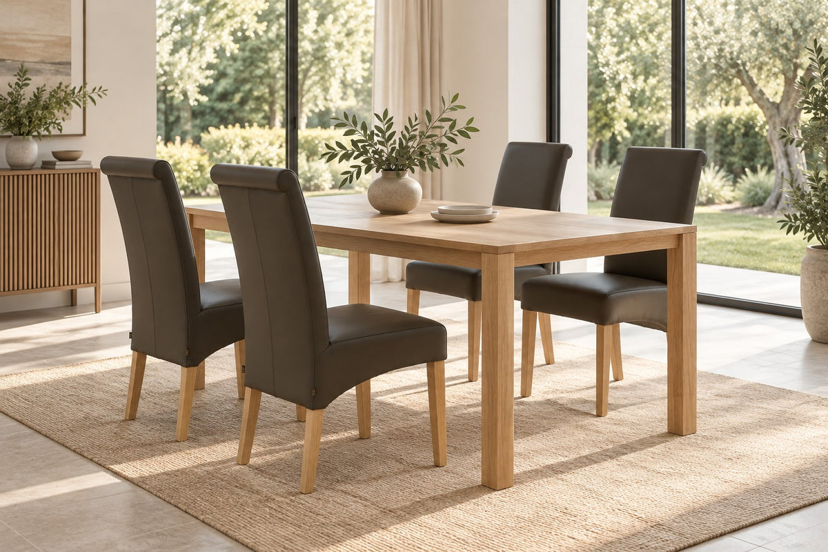 SIX Lederstuhl Felice Braun, Eiche – 4er-Set