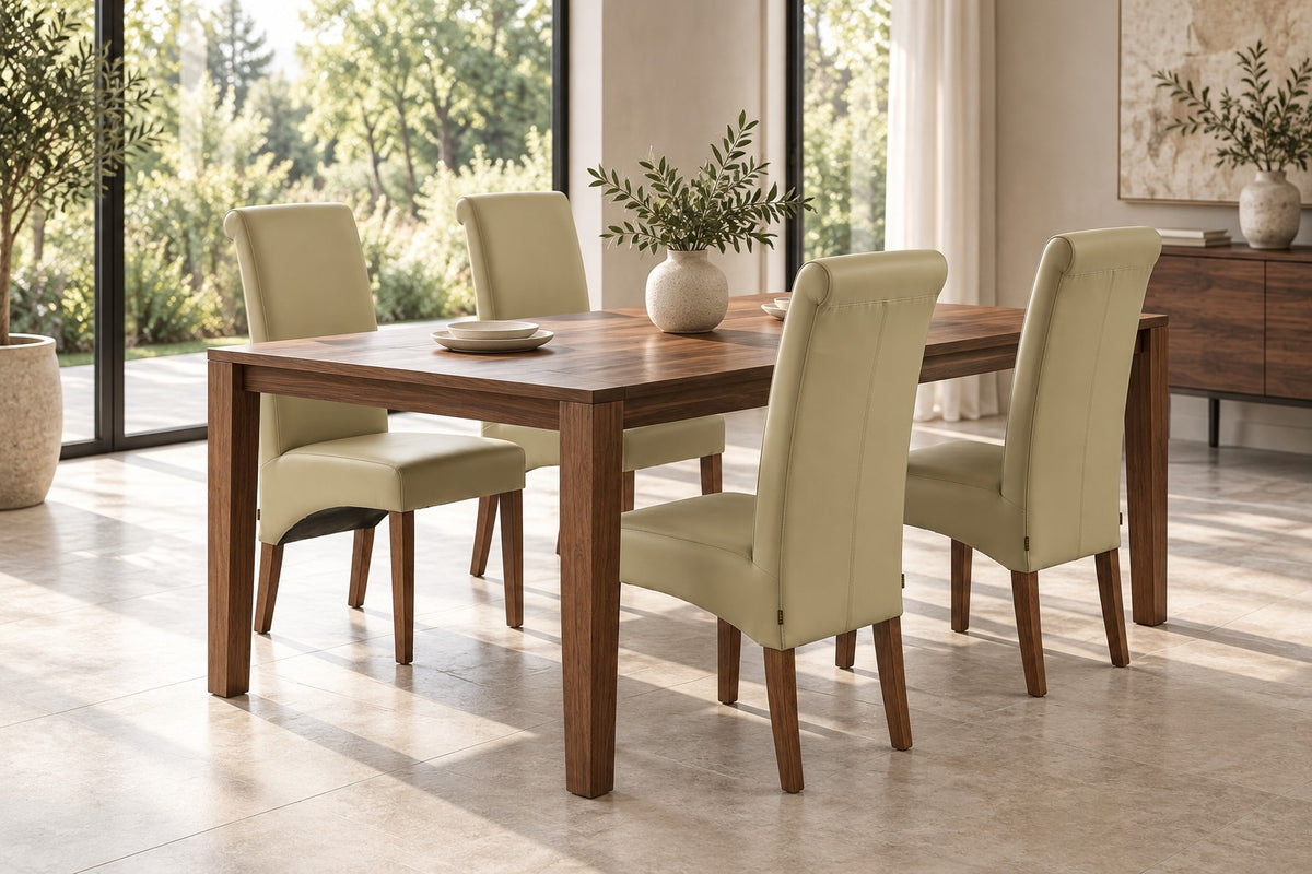 SIX Lederstuhl Felice Sand, Nussbaum – 4er-Set