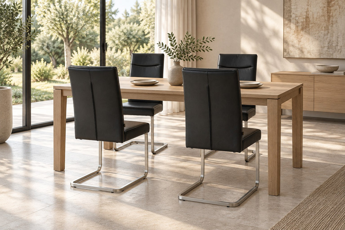 SIX leather chair cantilever Lemgo cowhide black stainless steel – set of 4