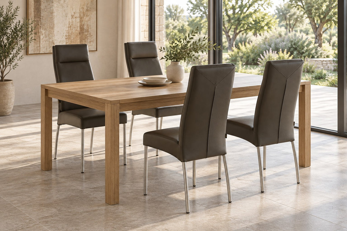 SIX Lederstuhl Gatto Braun, Edelstahl – 4er-Set
