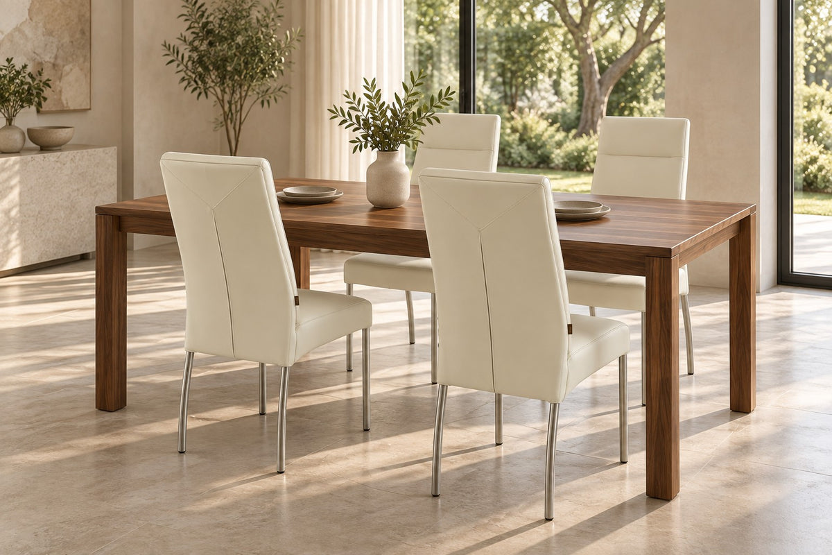 SIX chaise en cuir Gatto blanc, acier inoxydable – lot de 4