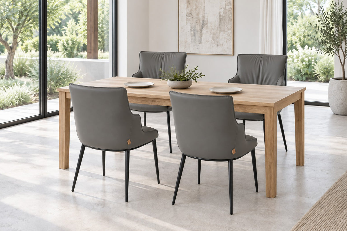 SIX leather chair Lusso gray, metal – set of 4